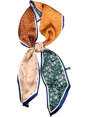 Women's Floral Navy Blue Silky Satin Headscarf Wrap Lightweight Scarves Scarf